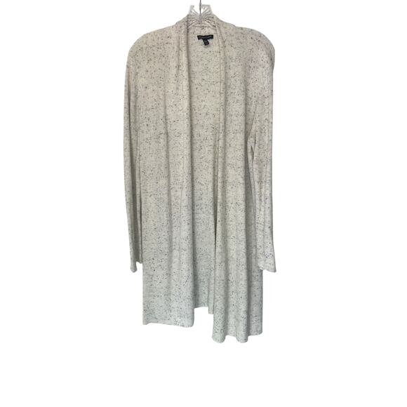 Eileen Fisher Black White Speckled Soft Cable Knit Open Front Cardigan Large - Picture 1 of 10